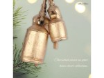 Rustic Lucky Cow Bells Set of 4 Handmade Vintage Wind Chime Gold Brass Hanging Bells with Rope for Outdoor Christmas, Farmhouse, Garden Decor, Home Decor