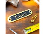 Toilet Brass Bathroom Door Sign – Traditional Style Solid Brass Plaque | Handmade Vintage Home Décor Wall Sign | Polished Gold & Black Finish | Classic Toilet Door Plate with Mounting Screws