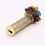 Handmade Tribal Brass Kaleidoscope with Etched Design, 2 Resin Bead Wheels, Lacquer Finish, Wood Stand & Gift Box – A Unique Collectible Gift for Adults (Two Mirror System)