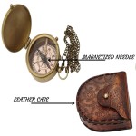 Antique Nautical Vintage Directional Magnetic Compass with Famous Scripture Quote Engraved Baptism Gifts with Leather Case or Wooden Case for Loved Ones, Son, Father, Love, Partner, Spouse, Fiancé.