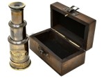 Handcrafted Vintage Brass Spyglass Telescope with Wooden Box – Victorian Marine Style Collapsible Pirate Scope | Nautical Decor, Collectible Gift for Men, Explorer & Maritime Enthusiasts