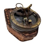Brass Marine Sundial Compass with Handmade Brown Leather 2.5 Inches