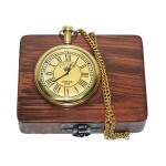 Handmade Crown Shiny Brass Pocket Watch with Wooden box