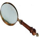 10X Handheld Magnifying Glass Lens, Antique Brass Magnifier, Fine Print Reading, Inspection, Coin and Stamp, Astrologer, Science, Low Sight Elderly, with Wooden Handle, Collectible Décor Gift -RII
