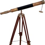 A Sailor Boat Antique Telescope Black Leather Wooden Stand Marine Royal Telescopes