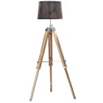 Teak Wood Tripod Floor Lamp Stand with Shade and Bulb