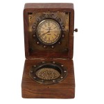 Solid Wood Gift Box Clock Compass Ached Compass Rose on Box Top 