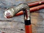 Antique Brass Handle Wooden Walking Cane – Vintage Floral Engraved Silver Finish Handle Walking Stick – Foldable 37 Inch Wooden Cane for Men & Women – Collectible Victorian Style Gift