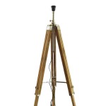 Brass and Wooden Tripod Lamp with Tapered Drum Shade, Brown, Black