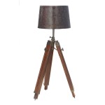 Wooden Tripod Lamp with Tapered Drum Metal Shade