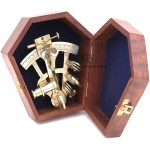 Pocket Sextant Kelvin Hughes London Nautical Brass, Navy Sailors Brass Sextant, Celestial Navigation, Determine Latitude Longitude, with Rose Wooden Box, Galactic Gifting