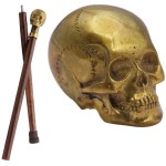Handmade Nautical Brass Skull Head Handle Decorative Wooden Walking Stick