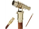 Brass Walking Stick Vintage Handle Victorian Telescope Head Foldable Steampunk Accessories Wooden Walking Stick Cane for Men and Women