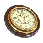 Antique Look Silent Wall Clock, 12 Inch Brass & Wood
