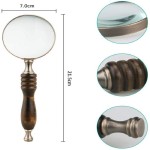 10X Handheld Magnifying Glass Antique Copper Magnifier with Sandalwood Handle, High Magnification Magnifier for Reading, Senior, Low Vision, Map, Inspection, Handcraft Hobby