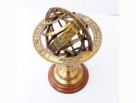 Antique Style Brass Armillary Sphere Astrolabe Globe on Wooden Base | Nautical Marine Celestial Globe (Brown, Medium) | Vintage Home Office Study Decoration & Gift Collectible