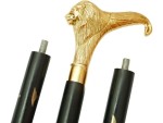 Vintage Lion Head Brass Handle Walking Stick for Men and Women – 3 Fold Wooden Cane – Antique Gold Finish – Collectible Decorative Walking Cane – Gift for Gentlemen, Seniors & Collectors