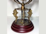 Antique Brass 18-Inch Armillary Sphere Globe Astrolabe | Zodiac Engraved Celestial Globe with Compass & Tiger Pillars | Vintage Brass Armillary Globe with Wooden Base | Nautical Home Office Decor