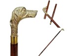 Vintage Brass Dog Head Walking Cane – Wooden Shaft 36\