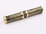 Dual Side Handmade Brass Wedding Kaleidoscope with Intricate Etched Design, Colorful Glass Bead Chamber Decorative Display Stand