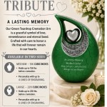 Green Teardrop Cremation Urn with Photo, Engraved Memorial Ashes Urn