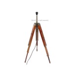 Teak Wood Tripod Floor Lamp with Heavy Metal Shade