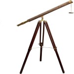 Antique Nautical Leather Cover Vintage Brass Telescope with Tripod Stand
