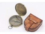 Antique Brass Sundial Compass with Leather Case | Working Nautical Pocket Compass | Vintage Maritime Instrument | Collectible Gift for Men, Explorer, Traveler, Outdoor Décor