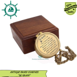 Antique Nautical Vintage Quote Engraved Solid Brass Directional Magnetic Compass with Wooden Box, Baptism Gifts