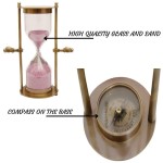 Sand Timer sand clock Antique Brass Sand Timer 5 Minutes with Compass on Hanging Brass Base Hourglass Clock Nautical Theme Decor Compass dial