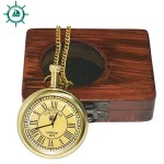 Handmade Crown Shiny Brass Pocket Watch with Wooden box