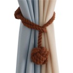 2pcs Braided Drapery Tiebacks Curtain Holdbacks Hand Knitting with Single Ball Cotton Rope Tassel 