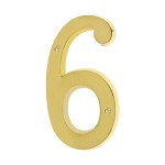 4 Inch Premium Bright Solid Brass Door House Numbers and Street Address Plaques Numbers for Residence and Mailbox Signs (Number 6)