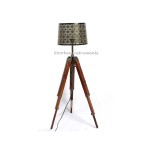 Teak Wood Tripod Floor Lamp with Heavy Metal Shade