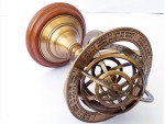 Antique Style Brass Armillary Sphere Astrolabe Globe on Wooden Base | Nautical Marine Celestial Globe (Brown, Medium) | Vintage Home Office Study Decoration & Gift Collectible