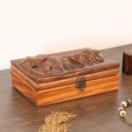 Elephant Jewelry Box, Wooden Jewelry Organizer Box with Two Compartments, Elephant Lovers Gifts for Women, Engrave Elephant Family Art Decor
