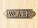 Vintage Brass “WOMEN” Restroom Door Sign | Solid Cast Brass Plaque with Black Background | Antique Finish Bathroom Door Plate with Screws | Handmade Wall Mount Sign for Home, Café & Office