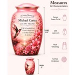 Pink Hummingbird Memorial Cremation Urn with Keepsake – Personalized Adult Urn for Ashes