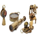 Humaira Nautical Miniatures Set - Telescope, Compass, Sextant, Telegraph & Theodolite In Antiqued Brass