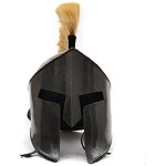 Great King Leonidas Spartan Helmet, 300 Movie Fully Functional Medieval Wearable Black Helmet With Almond Color Plume Inner Leather Liner