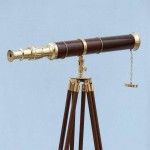 Antique Nautical Navy Single Barrel Standing Brass Telescope with Wood Tripod Marine Telescope, Nautical Home Decor Fully Functional Decorative Maritime Telescopes with Wooden Tripod Stand