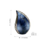 Esoteric Blue urn, engraved flower design small keepsake Teardrop Human Cremation Urn for Ashes.