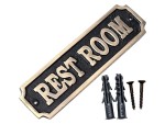 Brass \'\'Rest Room\'\' Sign – Solid Cast Brass Wall Plaque | Vintage Rest Room Door Sign | Handmade Bathroom Decor Plate | Polished Finish | Classic Home, Office, Café, Bar, Restaurant Accessory