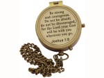 Be Strong and Courageous Brass Compass – Joshua 1:9 Scripture Engraved – Solid Brass Pocket Compass with Leather Case – Christian Gift for Men, Son, Husband, Graduation, Baptism, Confirmation, Travel