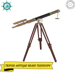 Maritime Brass Antique Double Barrel Designer Telescope with Wooden Tripod Floor Standing Telescopic Tripod Antique Finish Telescope, Victorian Telescope A Beautiful Nautical