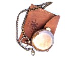 Handmade Nautical Brass Push Button Compass with Chain & Leather Case – Vintage Pocket Compass for Men Women, Maritime Navigation Compass Gift for Traveler, Hiker, Sailor, Anniversary Gift