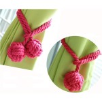  2pcs Drapery Holdbacks Hand Knitting Braided Curtain Tiebacks with Double Ball Cotton Rope Tassel- Rose Red