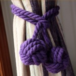 2pcs Braided Drapery Tiebacks Curtain Holdbacks Hand Knitting with Double Ball Cotton Rope Tassel - Purple