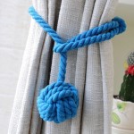 2pcs Braided Drapery Tiebacks Curtain Holdbacks Hand Knitting with Single Ball Cotton Rope Tassel - Blue