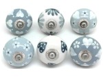 Set of 12 Rare Grey, White & Cream Hand Painted Ceramic Knobs – Vintage Decorative Cabinet Drawer Pulls for Kitchen, Cupboard, Dresser, Furniture Handles with Screws